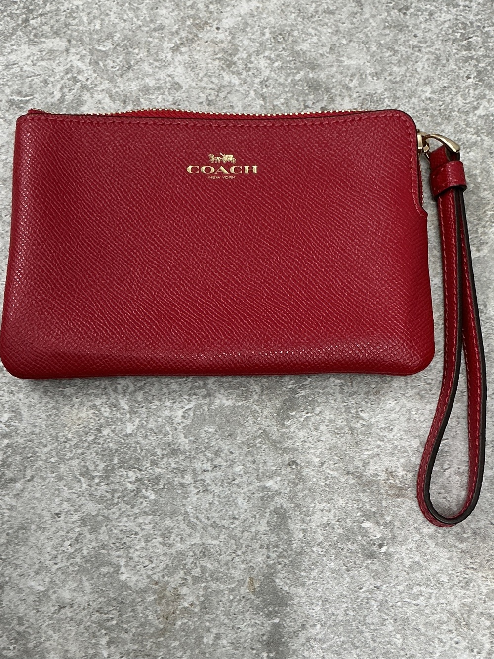 Coach Red Pebbled Leather Wristlet with Gold Logo